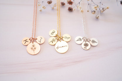 Custom Birth Flower Necklace with Initial and Lily