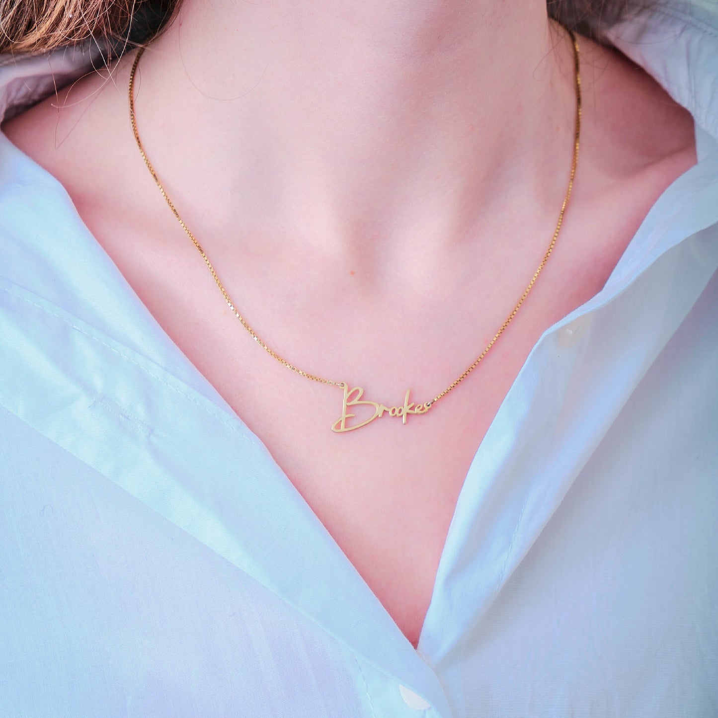 14K Gold Name Necklace with Box Chain