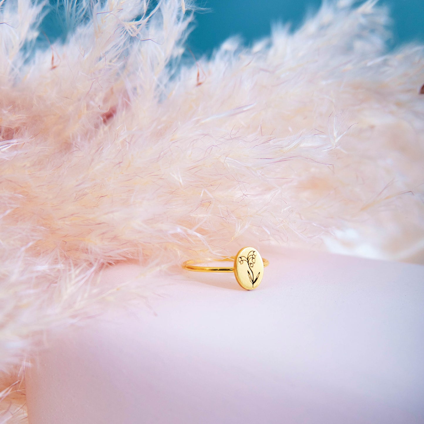 Personalized Birth Flower Ring Signet Jewelry