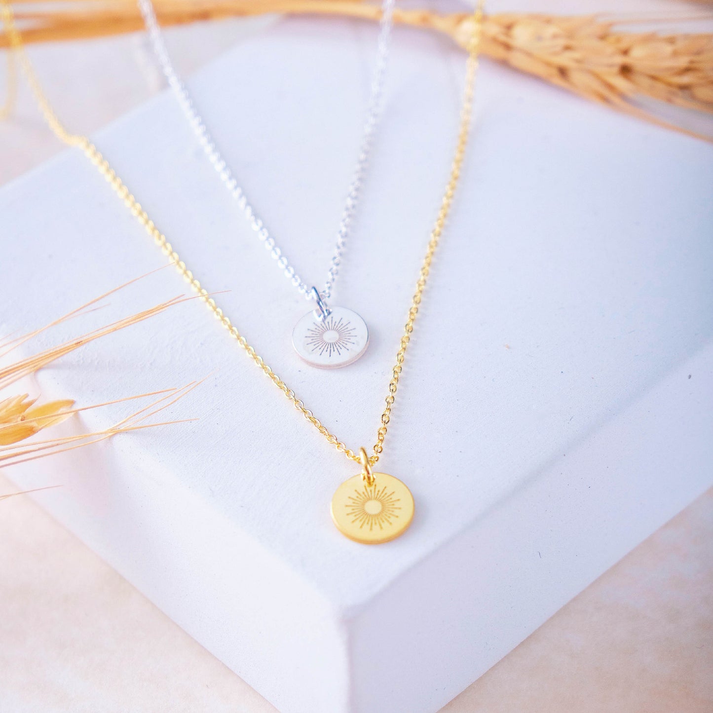 18k Gold Sun and Moon Necklace Gift