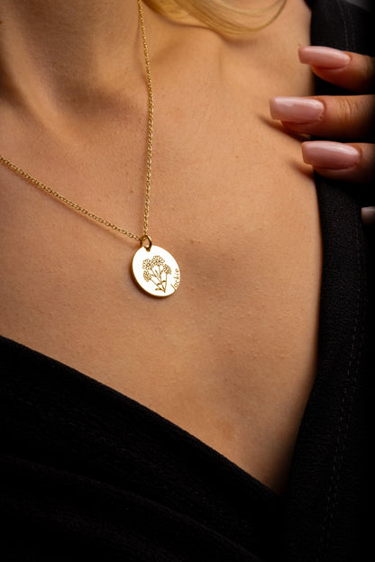 Birth Month Flower Engraved Necklace