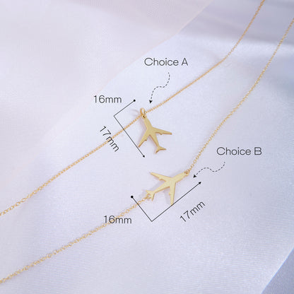 Plane Airplane Necklace with Thin Gold Chain Handmade