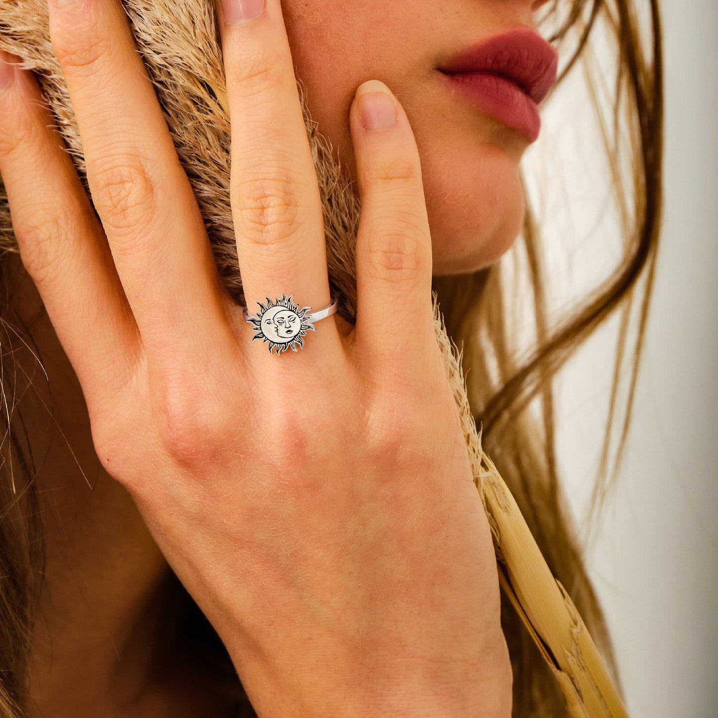Sun and Moon Ring with Moon Face