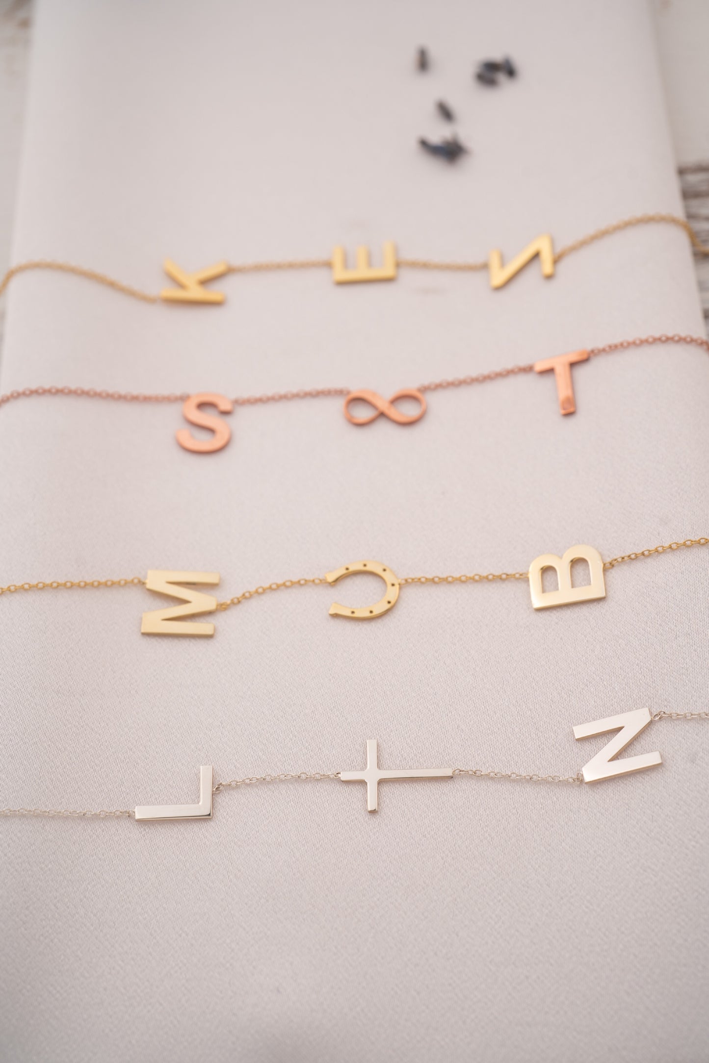 14k Gold Sideways Initial Necklace with Two Letters