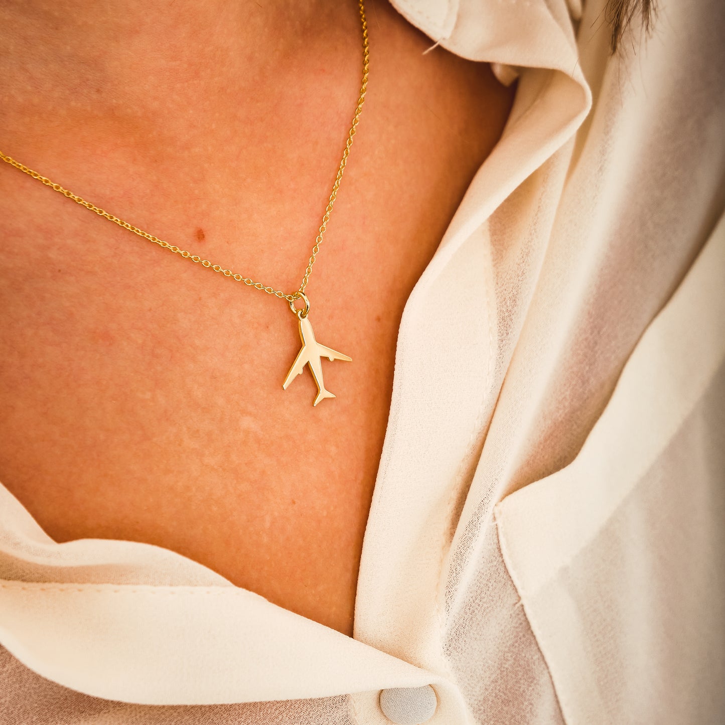 Plane Airplane Necklace with Thin Gold Chain Handmade
