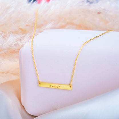14K Solid Gold Bar Necklace Custom Name Plate