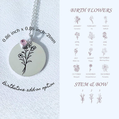 Birth Flower Name Necklace Mothers Day Gift