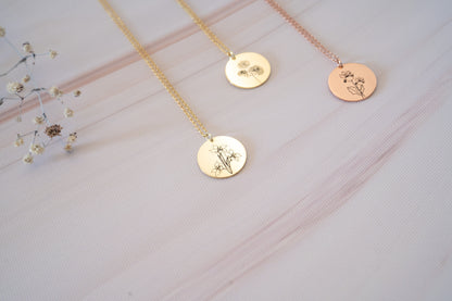 Personalized Birthflower Necklace and Engraved August Lily Flower