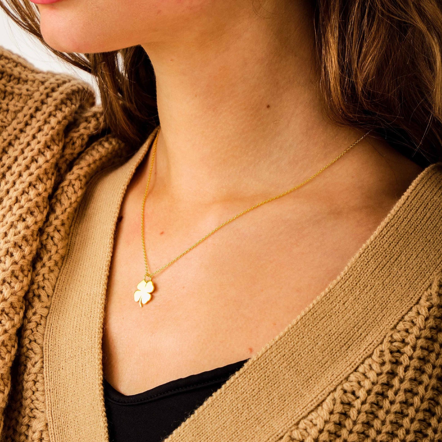 Four Leaf Shamrock Clover Necklace and Gold Clover