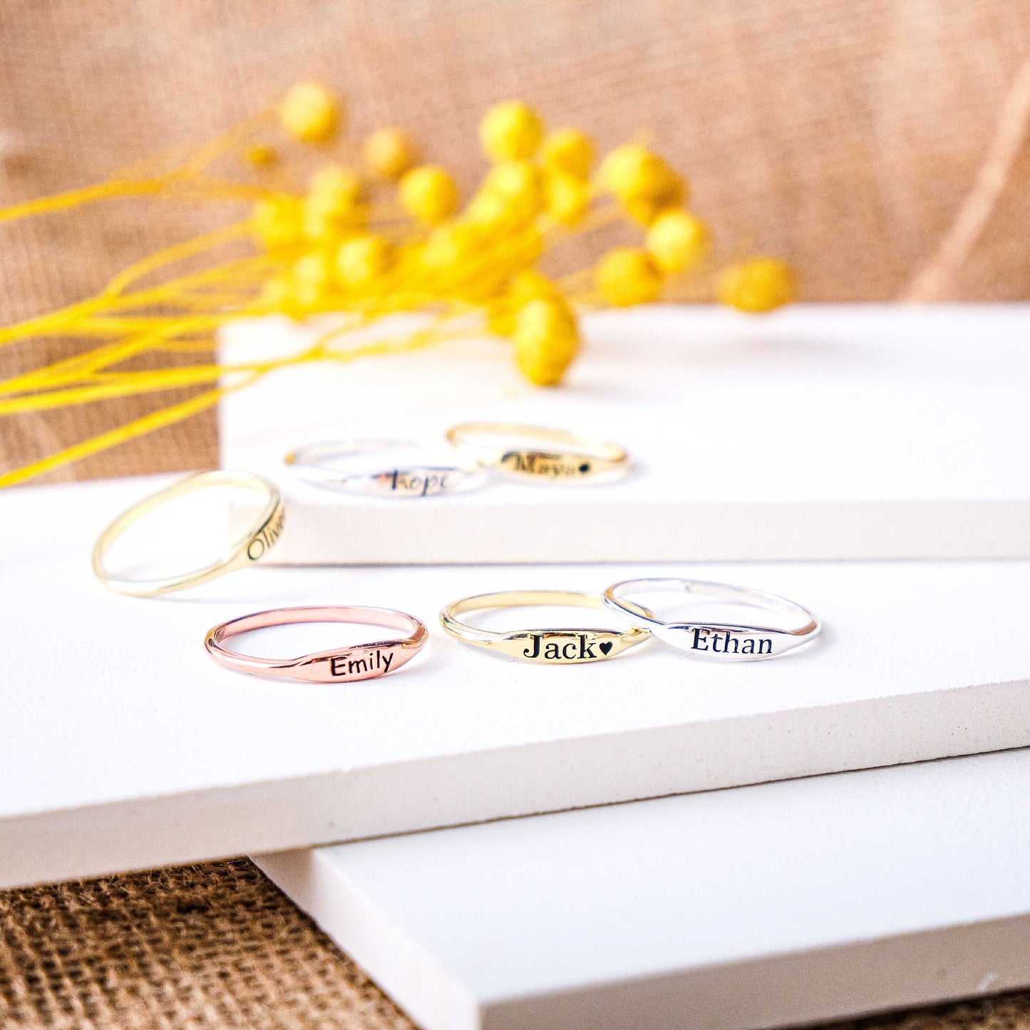 Custom Name Ring and Initial Signet Ring