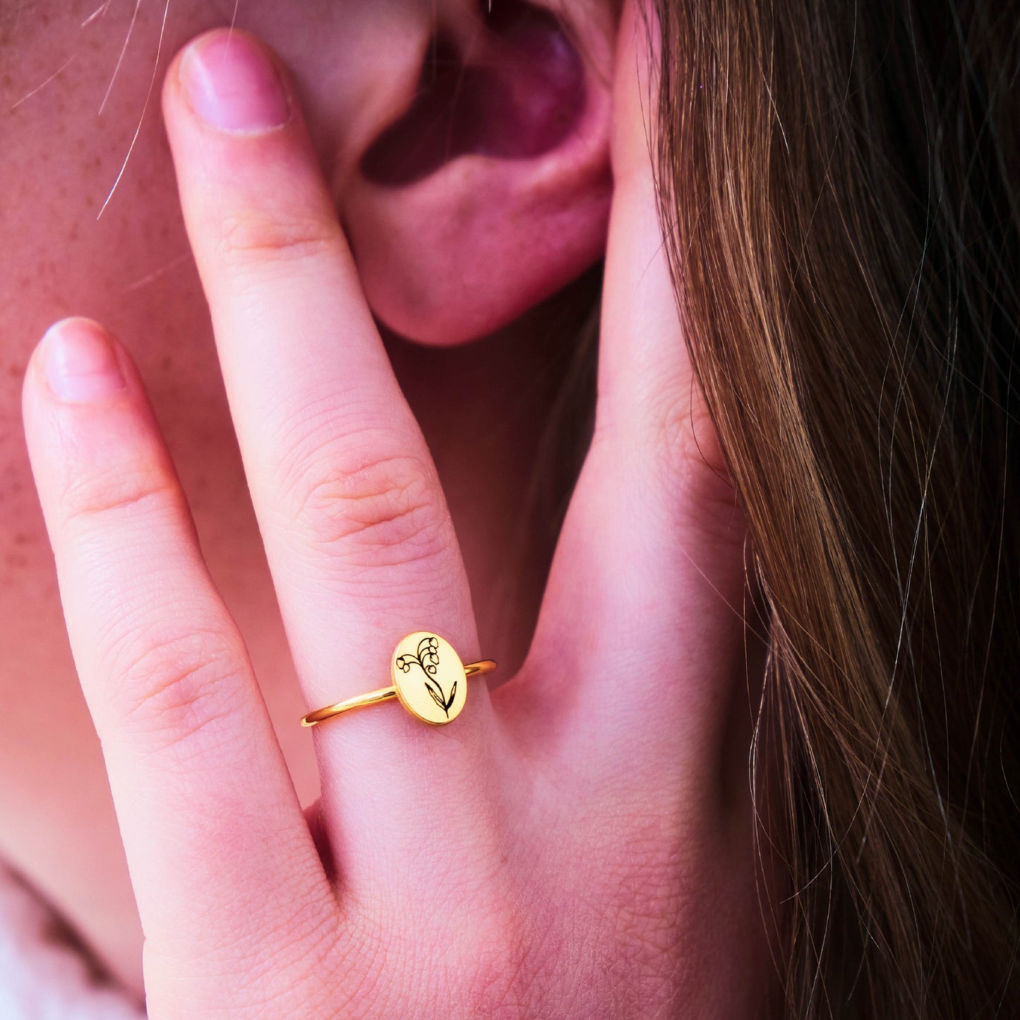 Personalized Birth Flower Ring Signet Jewelry