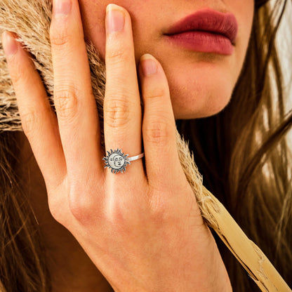 Sun and Moon Ring with Moon Face