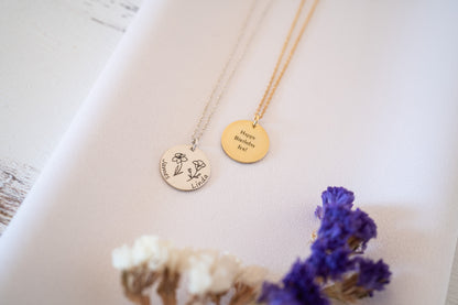 Birth Month Flower Engraved Necklace