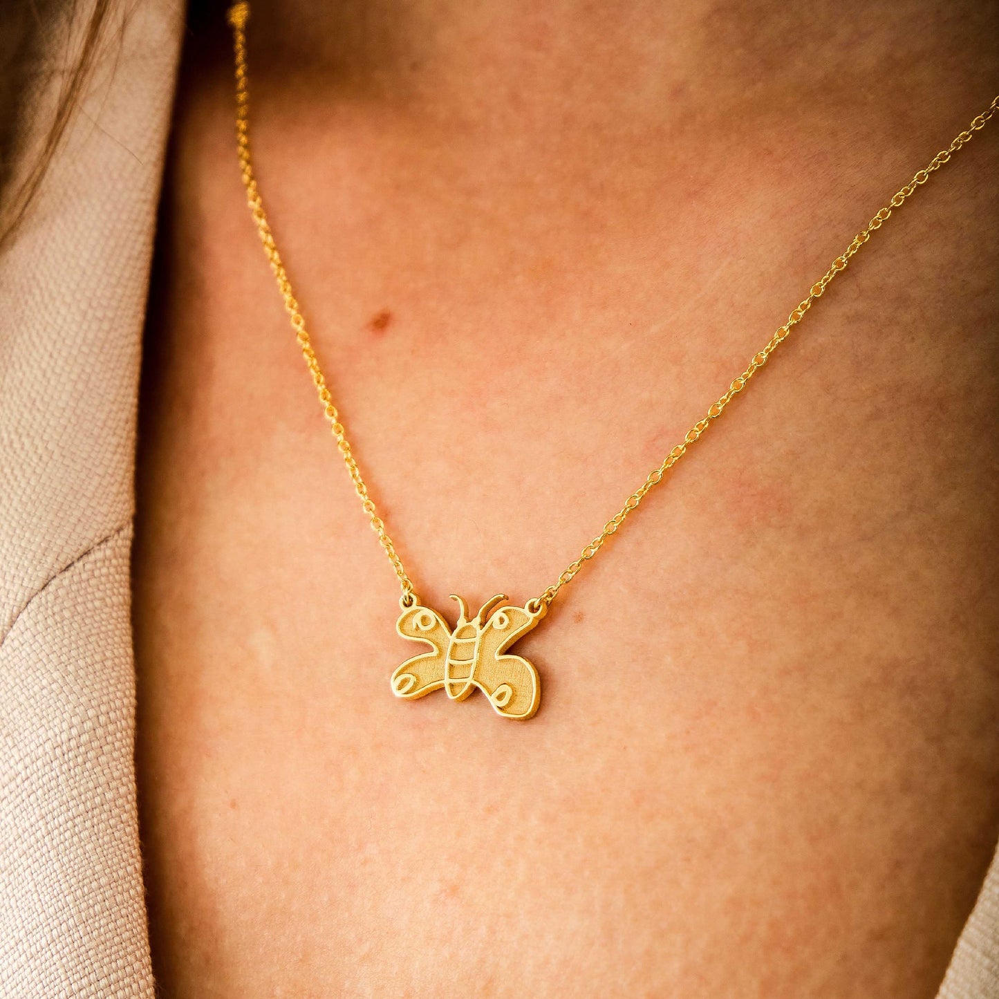 Actual Kids Drawing Necklace and Handwritten Gold Necklace