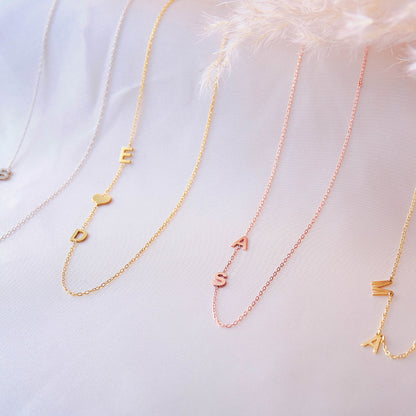 14k Gold Sideways Initial Personalized and Dainty Mama