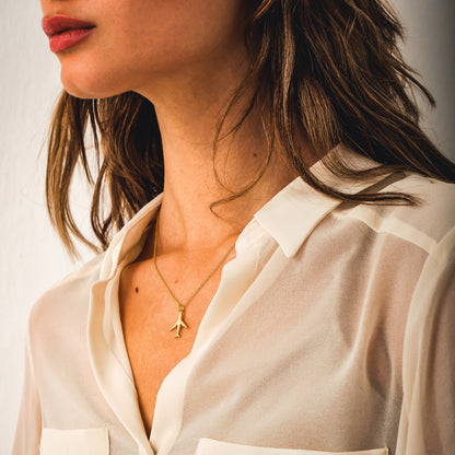 Plane Airplane Necklace with Thin Gold Chain Handmade