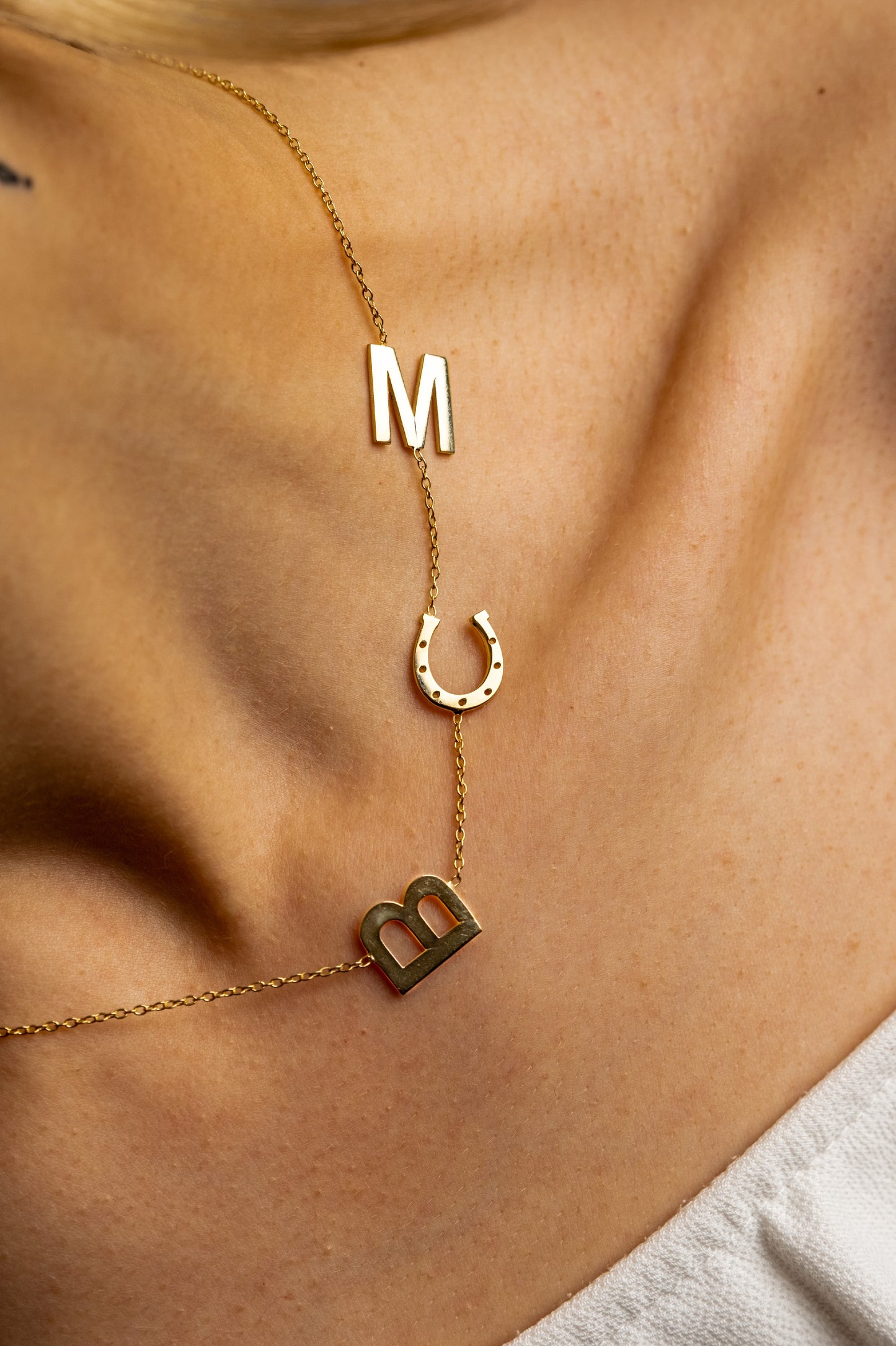 14k Gold Sideways Initial Necklace with Two Letters