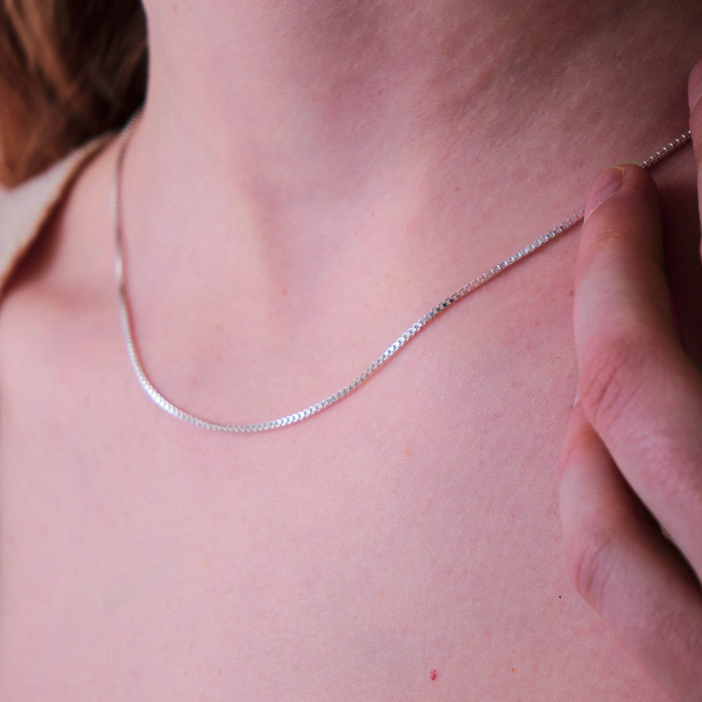 Thin 14k Gold Box Chain Necklace Waterproof