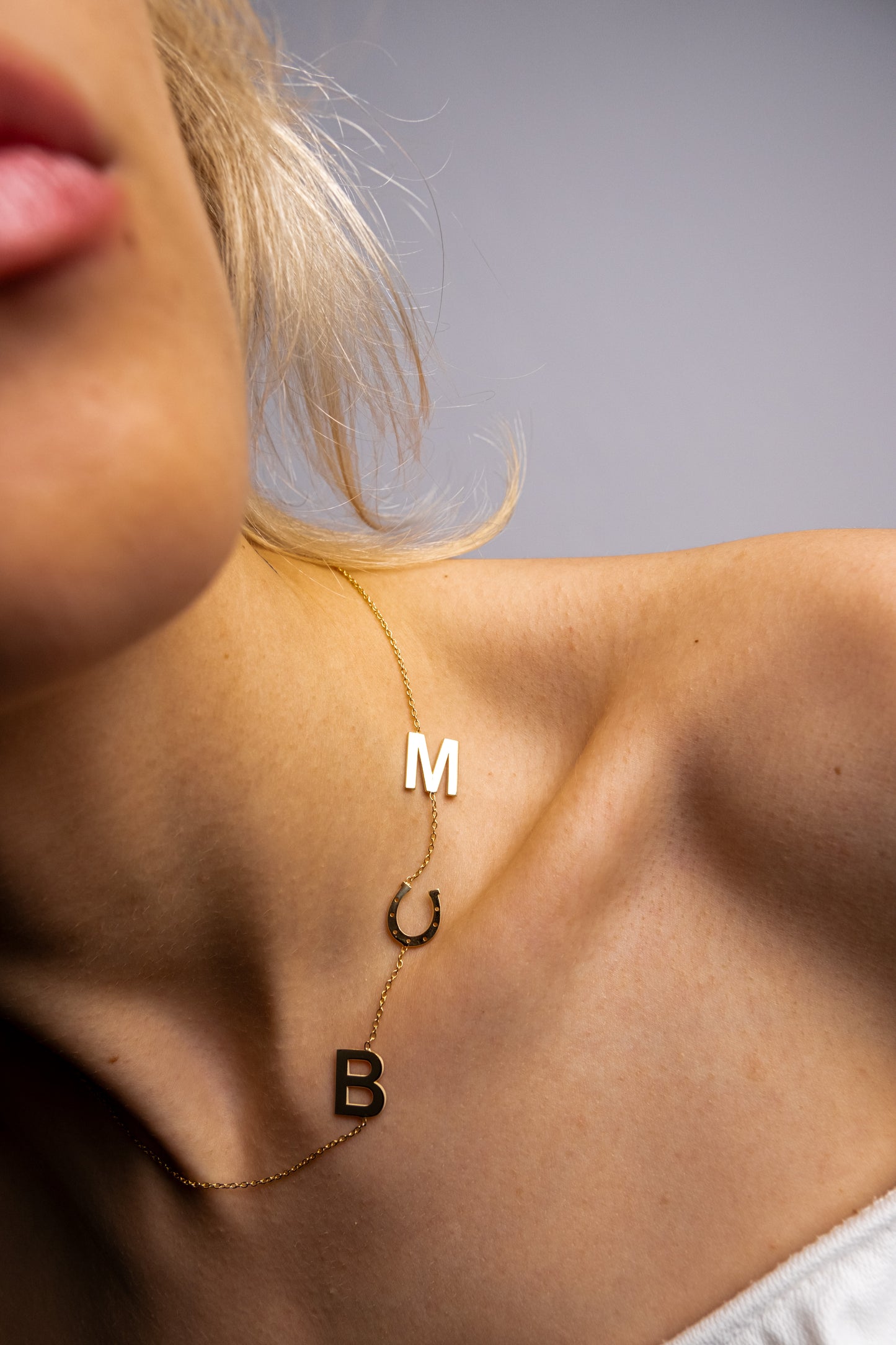 14k Gold Sideways Initial Necklace with Two Letters