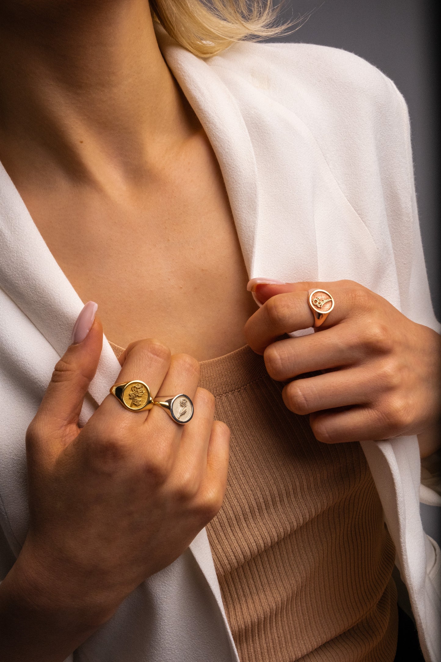 Custom Gold Signet Ring with Birth Flower