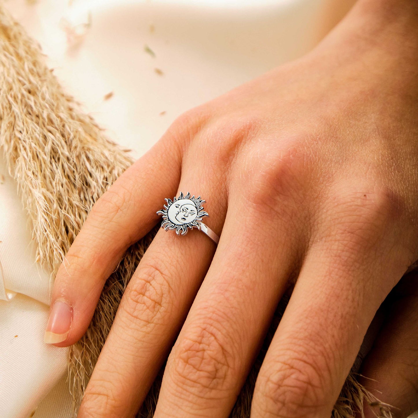 Sun and Moon Ring with Moon Face