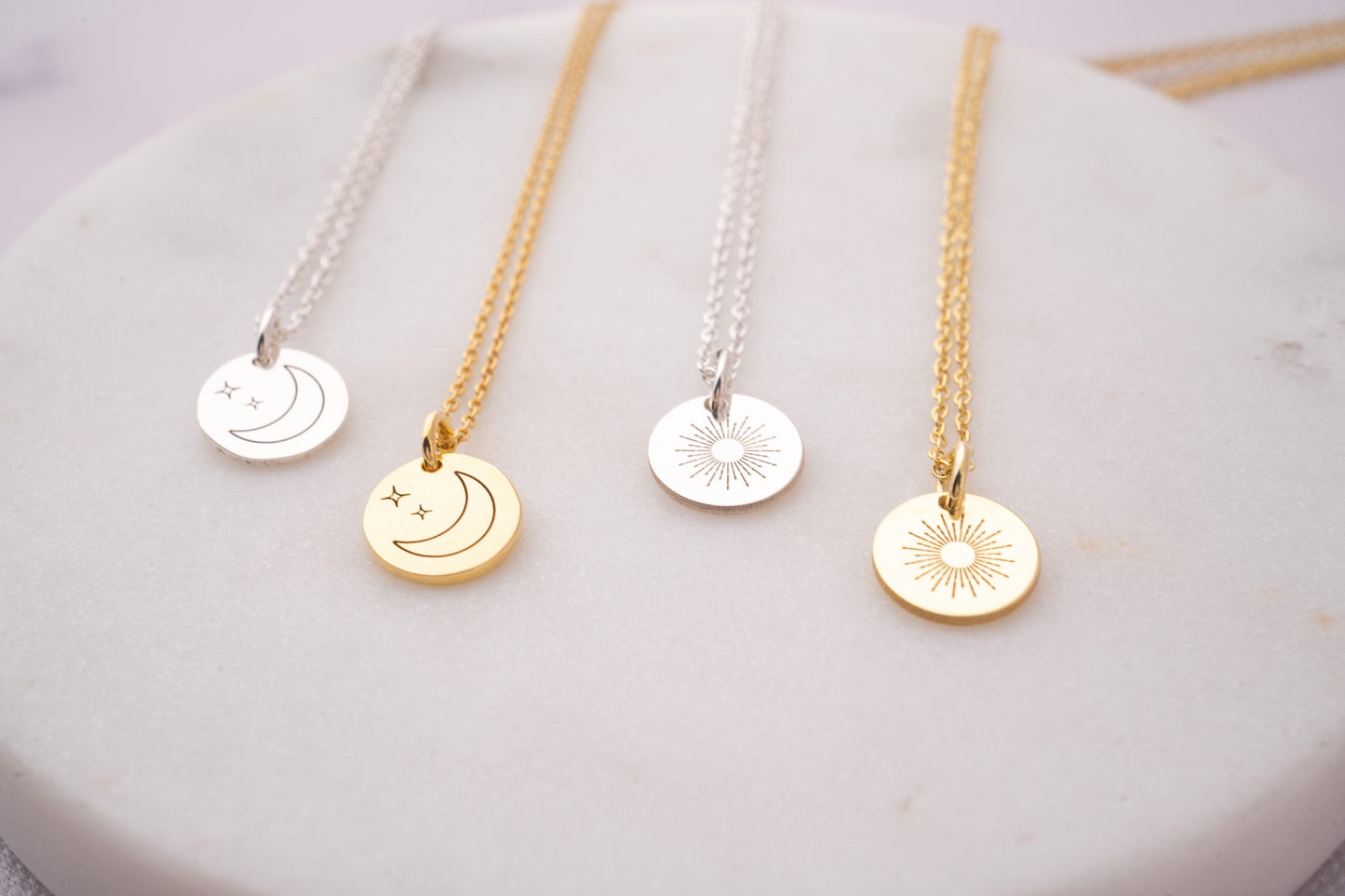 18k Gold Sun and Moon Necklace Gift
