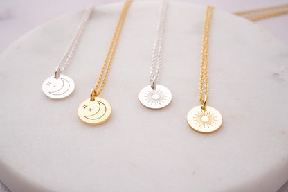 18k Gold Sun and Moon Necklace Gift