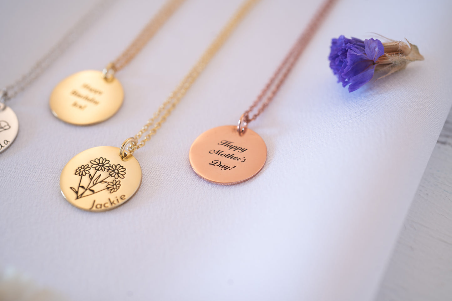 Birth Month Flower Engraved Necklace