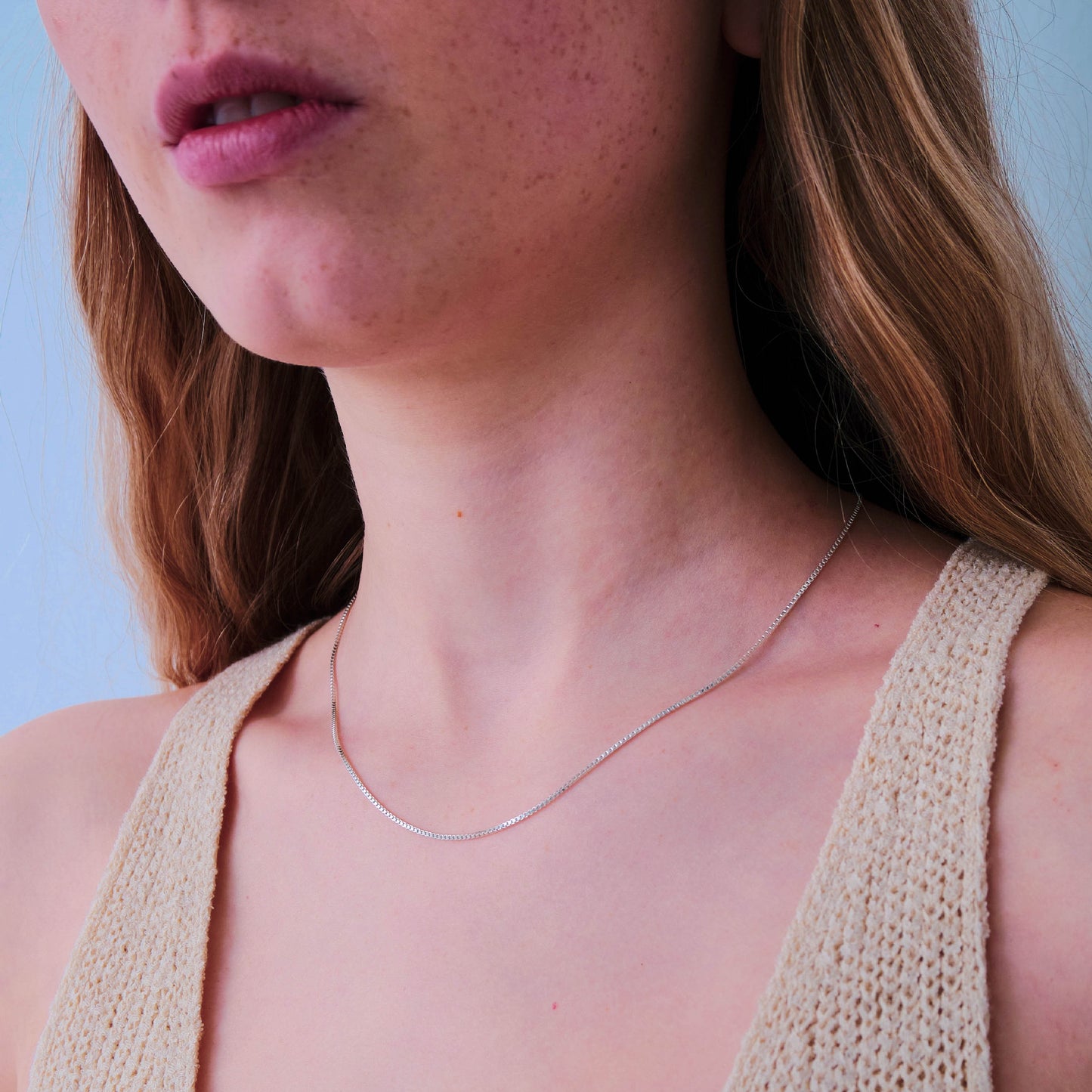 Thin 14k Gold Box Chain Necklace Waterproof