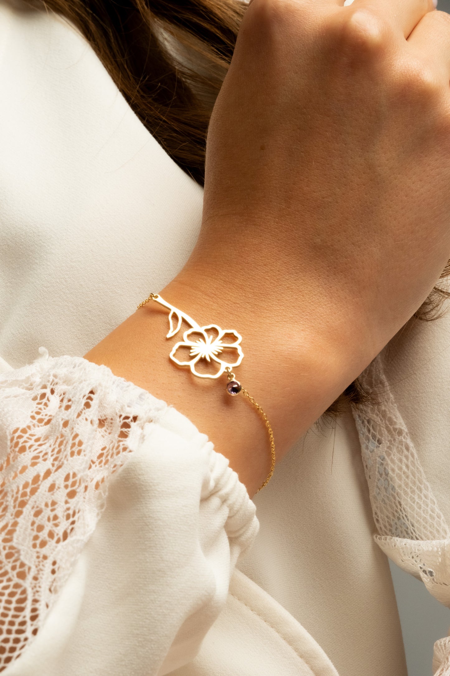 Personalized Birthstone Bracelet with Birth Flower