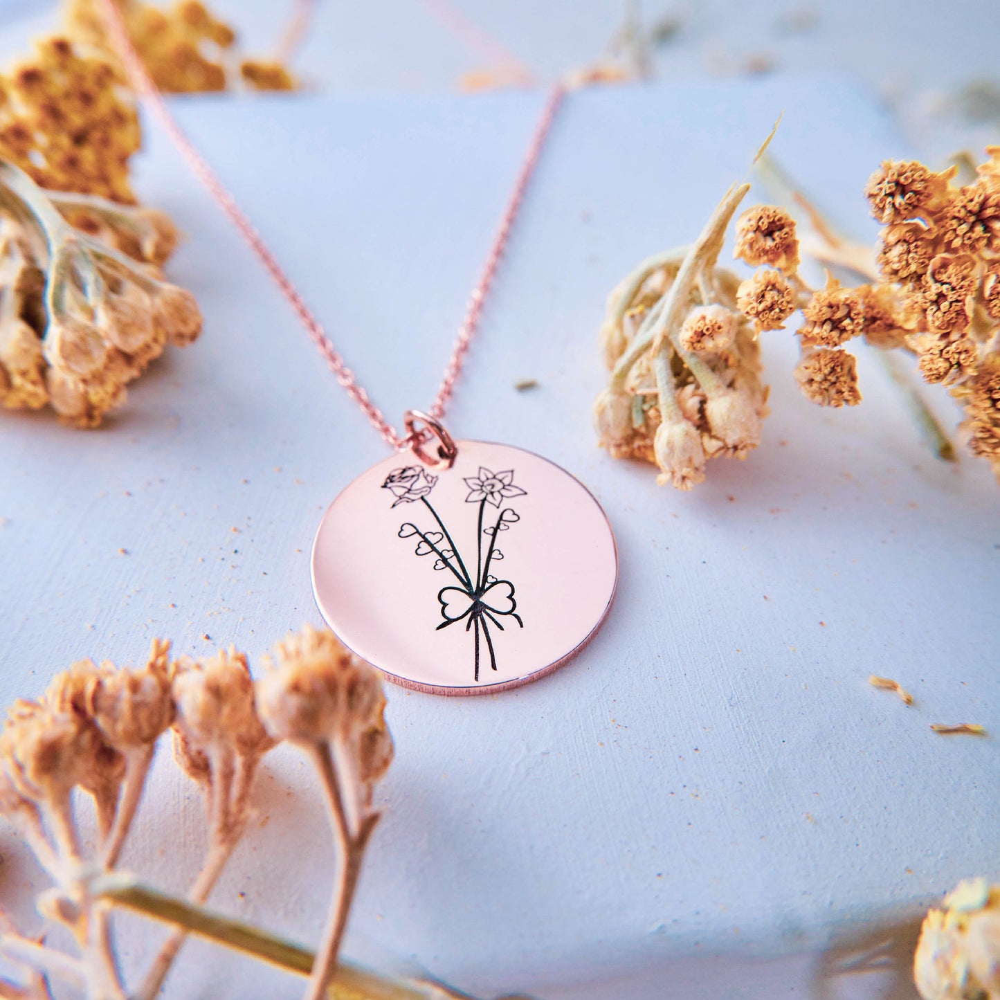 Birth Flower Name Necklace Mothers Day Gift