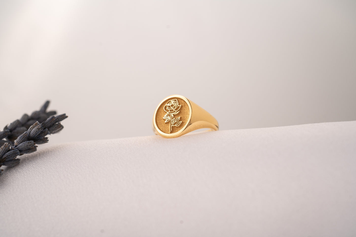Custom Gold Signet Ring with Birth Flower