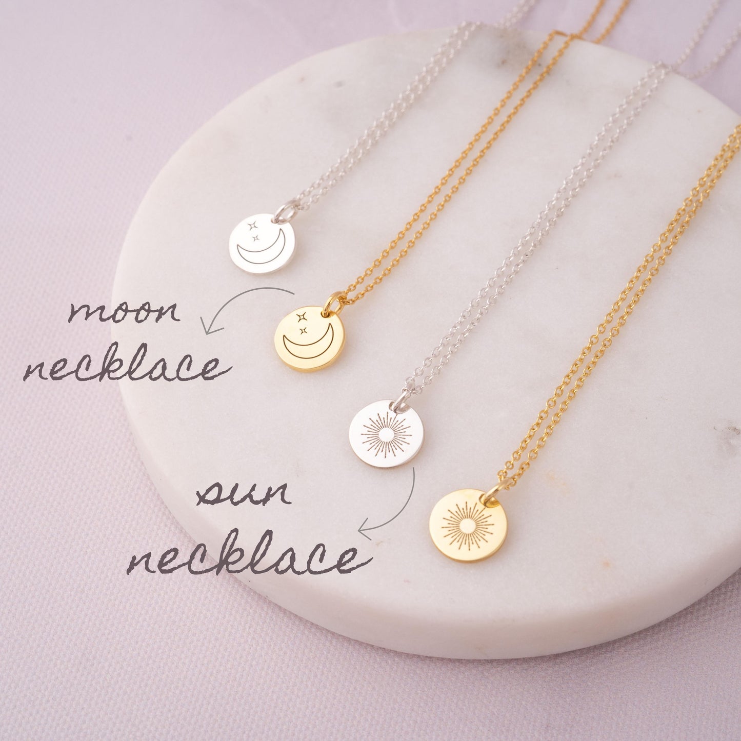 18k Gold Sun and Moon Necklace Gift
