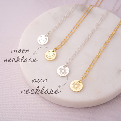 18k Gold Sun and Moon Necklace Gift