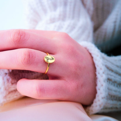 Personalized Birth Flower Ring Signet Jewelry