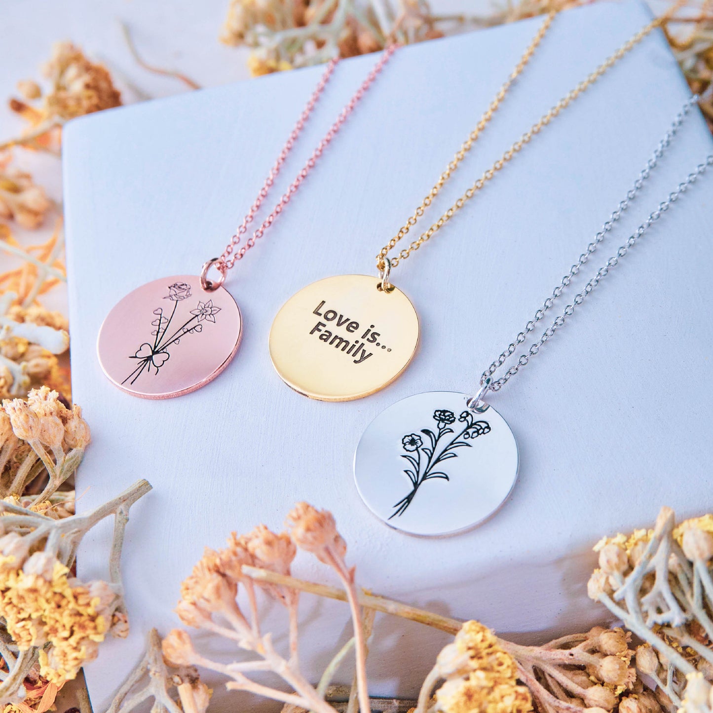 Birth Flower Name Necklace Mothers Day Gift
