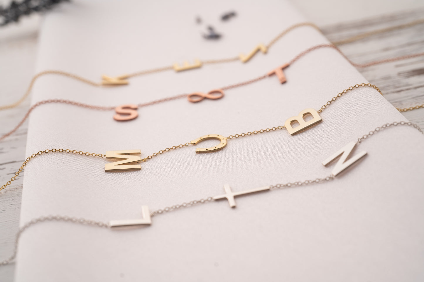 14k Gold Sideways Initial Necklace with Two Letters