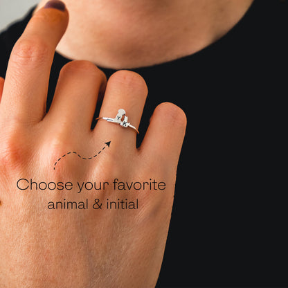 Cat and Dog Dainty Initial Ring Pet Memorial