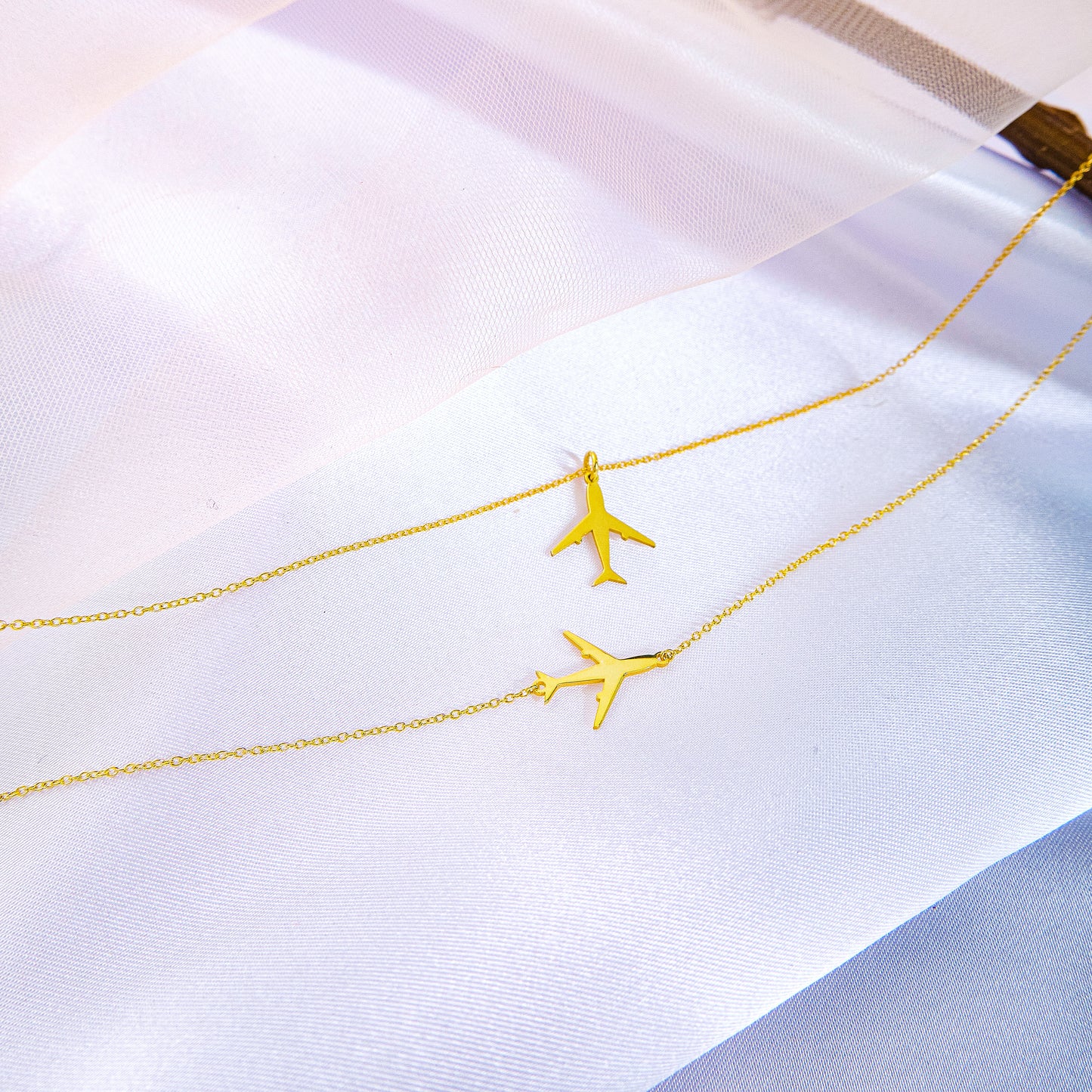 Plane Airplane Necklace with Thin Gold Chain Handmade