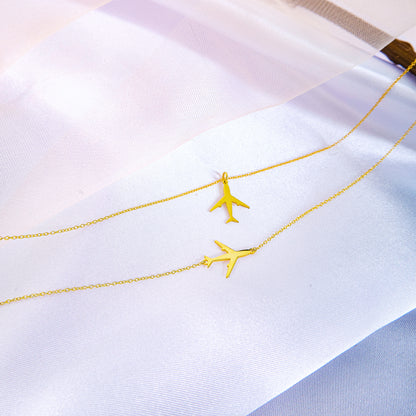 Plane Airplane Necklace with Thin Gold Chain Handmade