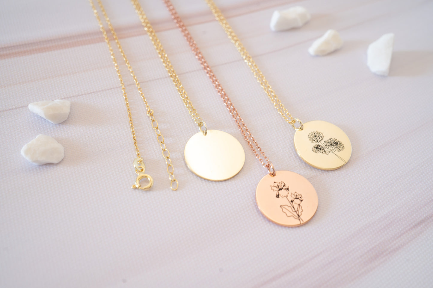 Personalized Birthflower Necklace and Engraved August Lily Flower