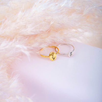 Personalized Birth Flower Ring Signet Jewelry