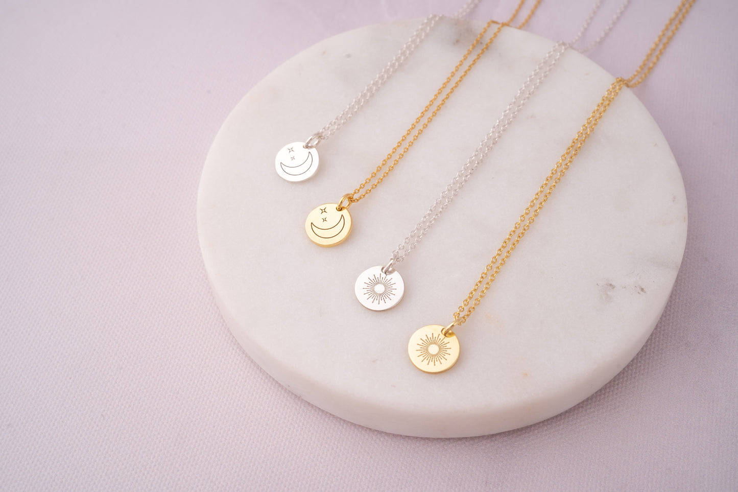 18k Gold Sun and Moon Necklace Gift