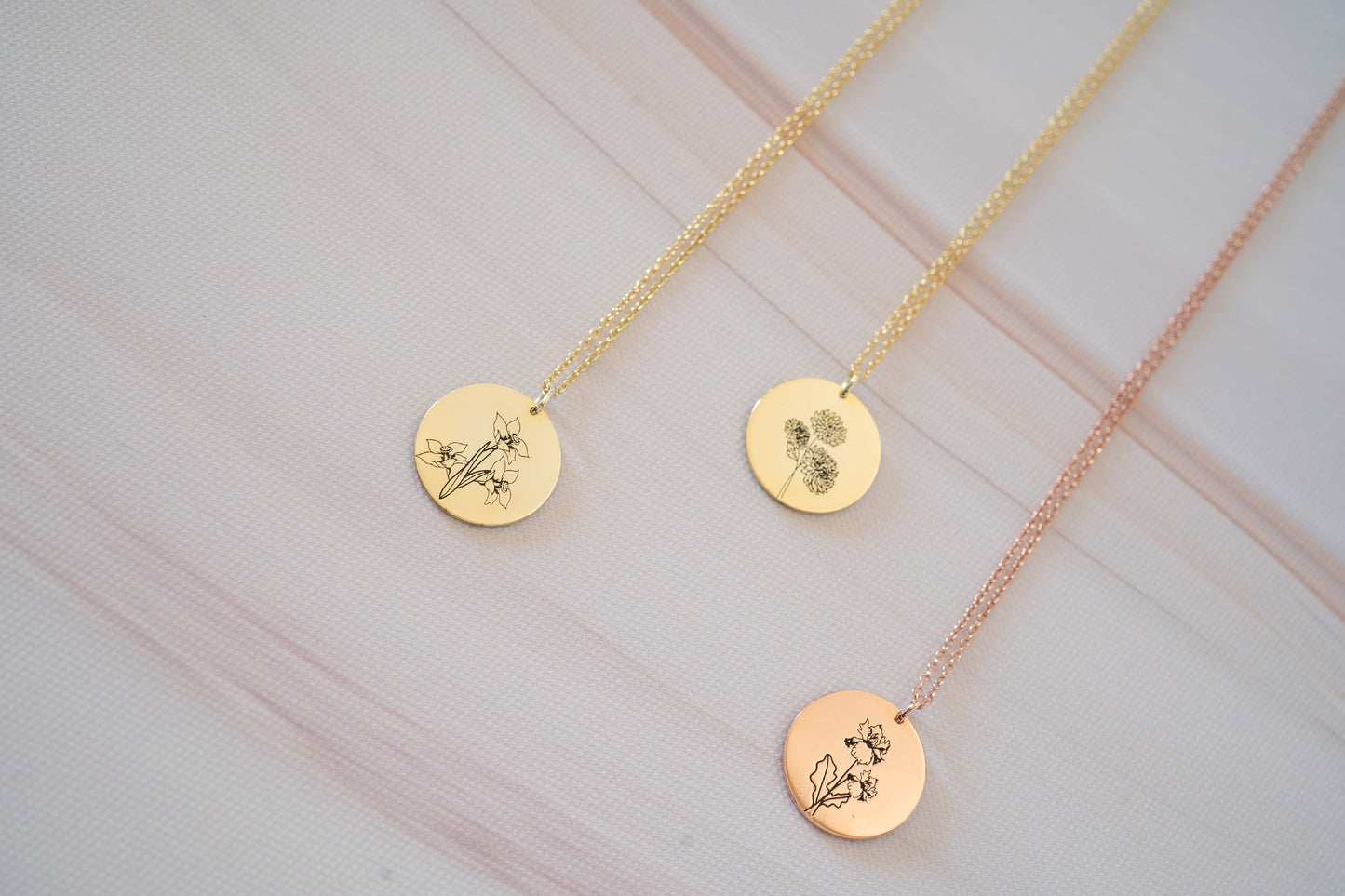 Personalized Birthflower Necklace and Engraved August Lily Flower