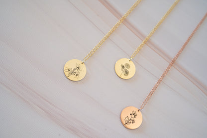 Personalized Birthflower Necklace and Engraved August Lily Flower