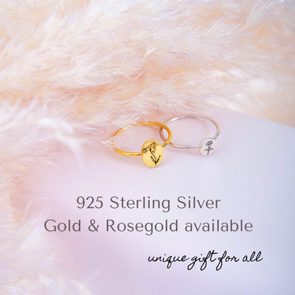 Personalized Birth Flower Ring Signet Jewelry