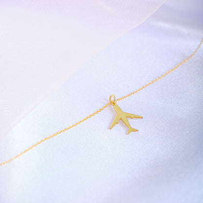 Plane Airplane Necklace with Thin Gold Chain Handmade