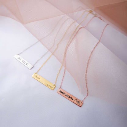 Custom Engraved Bar Necklace and Dainty Thin Gold