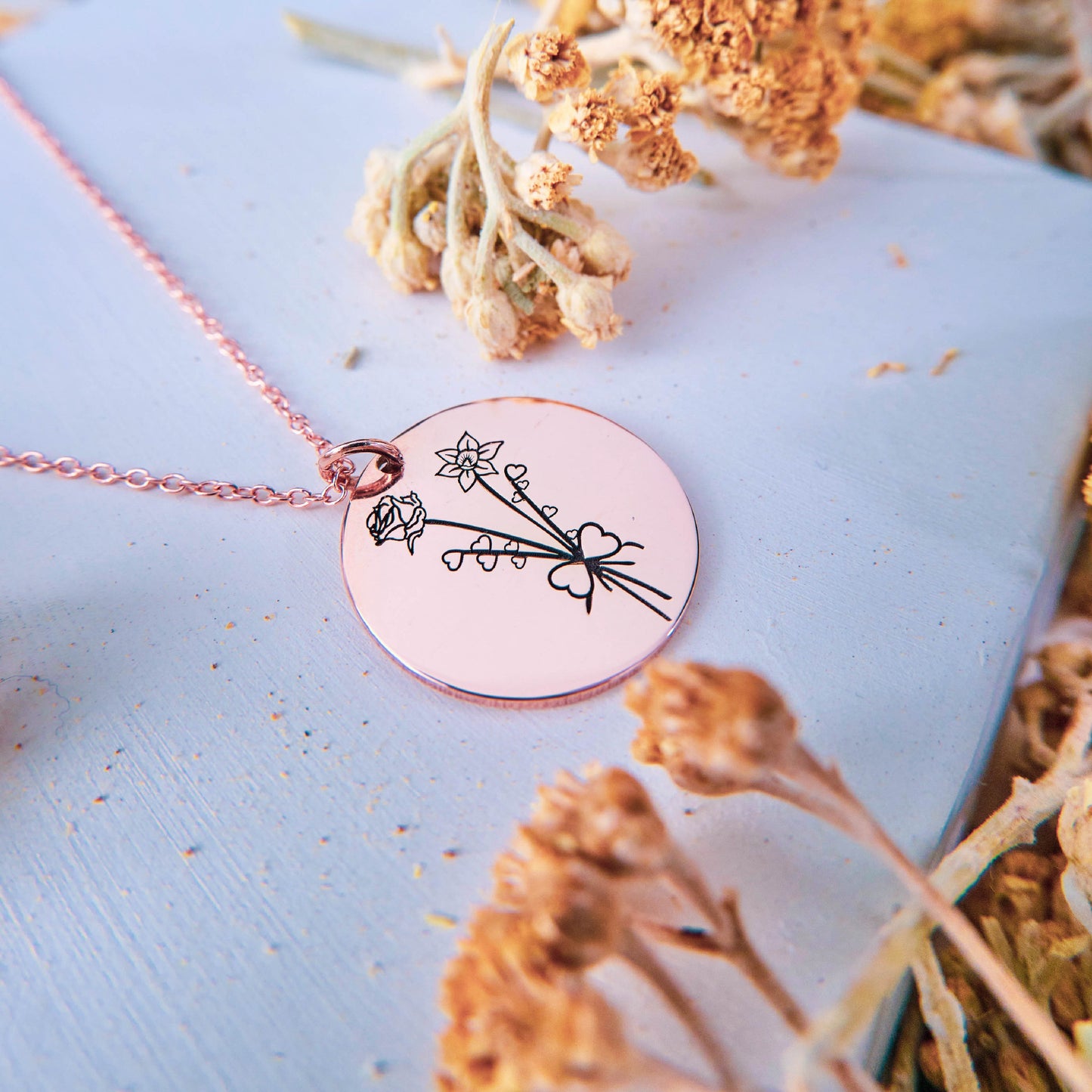 Birth Flower Name Necklace Mothers Day Gift
