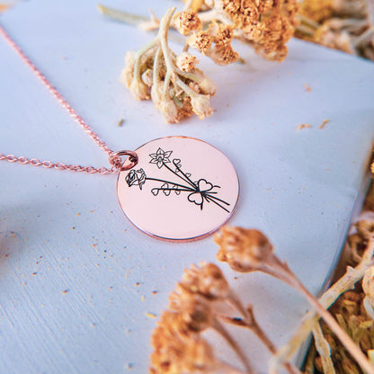 Birth Flower Name Necklace Mothers Day Gift